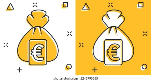 Money bag icon in comic style. Moneybag cartoon vector illustration on isolated background. Coin sack splash effect sign business concept.