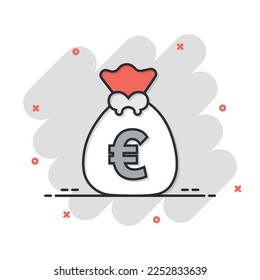 Money bag icon in comic style. Moneybag cartoon vector illustration on isolated background. Coin sack splash effect sign business concept.