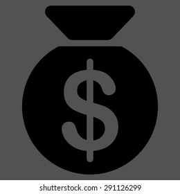 Money Bag icon from Commerce Set. Vector style: flat symbol, black color, rounded angles, gray background.