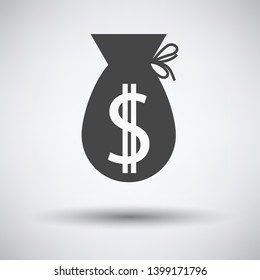 Money Bag Icon. Dark Gray on Gray Background With Round Shadow. Vector Illustration.