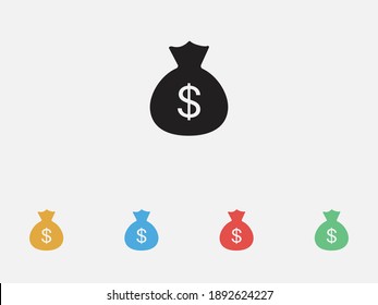 Money Bag Icon. Money Bag With Dollar Icon. Set Of Colorful Flat Design Icons