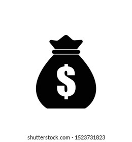 Money bag icon with a dollar sign in the middle. Flat design