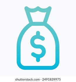 Money Bag Icon With Dollar Sign Icon, Isolated Lineal Gradient Vector Icon.