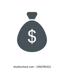 Money bag icon. Dollar symbol. Wealth black silhouette sign. Vector isolated on white.