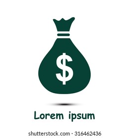 Money bag icon. Dollar USD currency symbol. Flat design style. EPS 10.