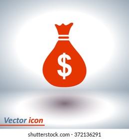 Money bag icon. Dollar USD currency symbol. Flat design style. EPS 10.