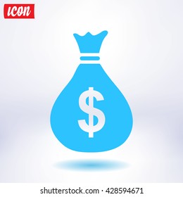 Money bag icon. Dollar USD currency symbol. Flat design style. EPS 10.