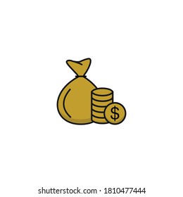 icono de bolsa de dinero, vector de icono de dólar 