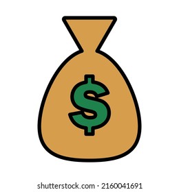 Money Bag Icon. Editable Bold Outline With Color Fill Design. Vector Illustration.