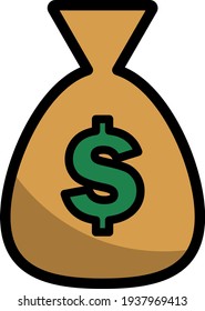 Money Bag Icon. Editable Thick Outline With Color Fill Design. Vector Illustration.