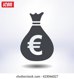 Money bag icon. Euro EUR currency symbol. Flat design style. EPS 10.