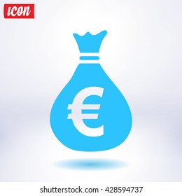 Money bag icon. Euro EUR currency symbol. Flat design style. EPS 10.