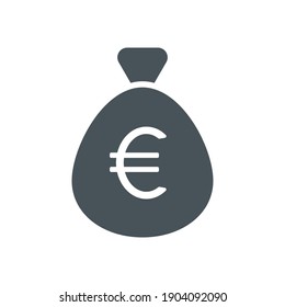 Money bag icon. Euro symbol. Wealth black silhouette sign. Vector isolated on white.