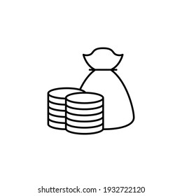 money bag icon in flat black line style, isolated on white background 
