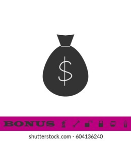 Money bag icon flat. Black pictogram on white background. Vector illustration symbol and bonus button