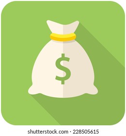 Money Bag Icon (flat Design With Long Shadows)