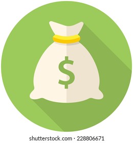 Money bag icon (flat design with long shadows)