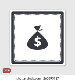 Money bag icon. Flat design style. Made vector illustration. Emblem or label with shadow.