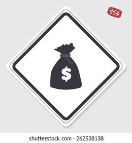Money bag icon. Flat design style. Made vector illustration. Emblem or label with shadow.