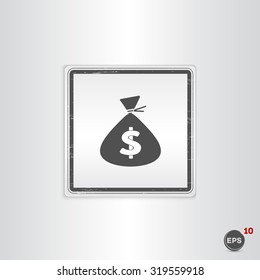 Money bag icon. Flat design style. Made vector illustration. Emblem or label with shadow.