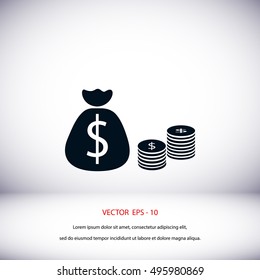 Money Bag Icon, flat design best vector icon