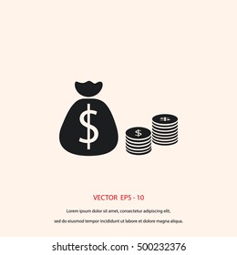 Money Bag Icon, flat design best vector icon