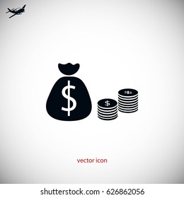 Money Bag Icon, flat design best vector icon