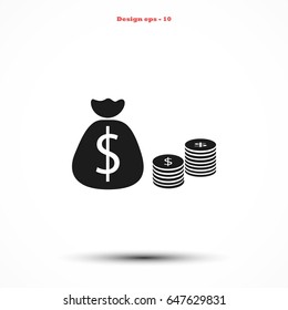 Money Bag Icon, flat design best vector icon