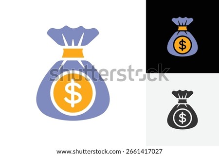 Money Bag Icon Flat Design for Finance and Investment Logo symbol, vector graphic illustration