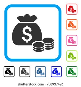 Money Bag icon. Flat gray iconic symbol in a light blue rounded square. Black, gray, green, blue, red, orange color variants of Money Bag vector. Designed for web and software interfaces.