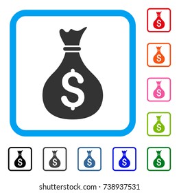 Money Bag icon. Flat gray pictogram symbol inside a light blue rounded square. Black, gray, green, blue, red, orange color versions of Money Bag vector. Designed for web and application interfaces.