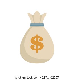 Money bag icon. Flat illustration of money bag vector icon isolated on white background