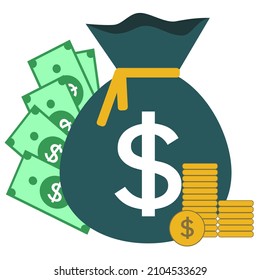 Icono de bolsa de dinero, vector de ilustración de caricatura simple plana