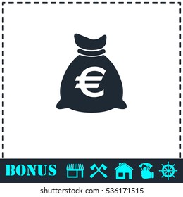 Money bag icon flat. Simple vector symbol and bonus icon