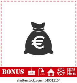 Money bag icon flat. Simple vector symbol and bonus icon