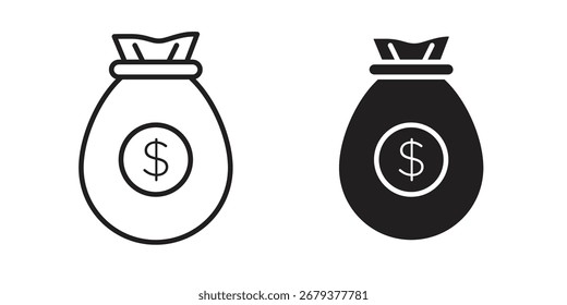 Money bag icon flat and stroke style pack on white background. Vector illustrations