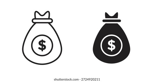 Money bag icon flat and stroke collection for ui ux work.