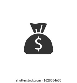Money bag icon in flat style. Moneybag with dollar vector illustration on white isolated background. Cash sack business concept.