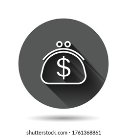 Money bag icon in flat style. Moneybag with dollar vector illustration on black round background with long shadow effect. Cash sack circle button business concept.