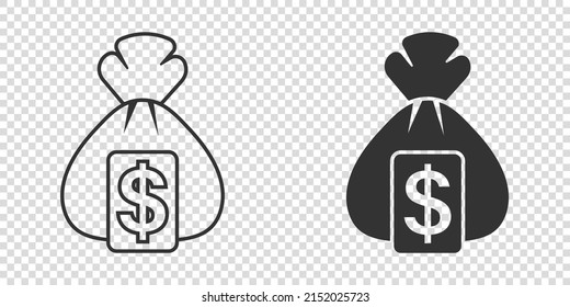 Money bag icon in flat style. Moneybag vector illustration on isolated background. Coin sack sign business concept.