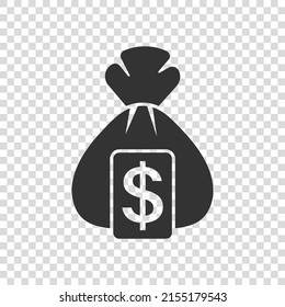 Money bag icon in flat style. Moneybag vector illustration on isolated background. Coin sack sign business concept.