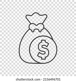 Money bag icon in flat style. Moneybag vector illustration on isolated background. Coin sack sign business concept.