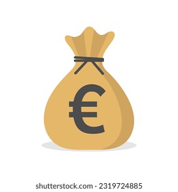 Money bag icon in flat style, Euro cash sack illustration on isolated white background svg