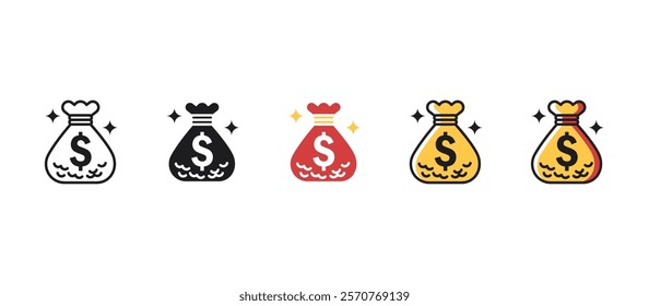 Money bag icon in flat style featuring a sack with a dollar symbol. Perfect for finance, banking, savings, investment, wealth, profit, and business-related themes.