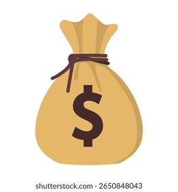 Ícone de saco de dinheiro em estilo plano, ilustração de saco de dinheiro dólar em fundo branco isolado.