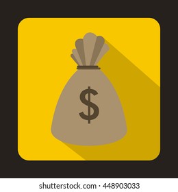 Money bag icon in flat style on a yellow background