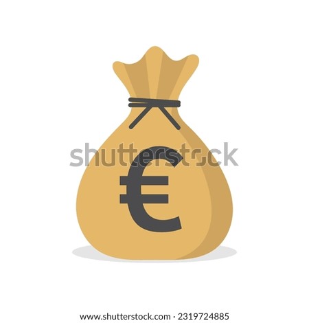 Money bag icon in flat style, Euro cash sack illustration on isolated white background