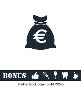 Money bag icon flat. Vector illustration symbol and bonus pictogram