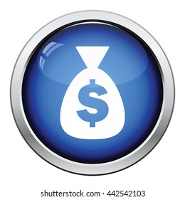 Money bag icon. Glossy button design. Vector illustration.