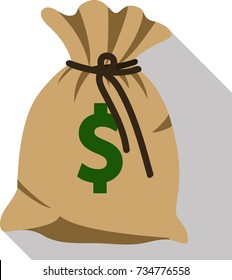 Money bag icon with green USA dollar sign. Vector illustration isolated on white background